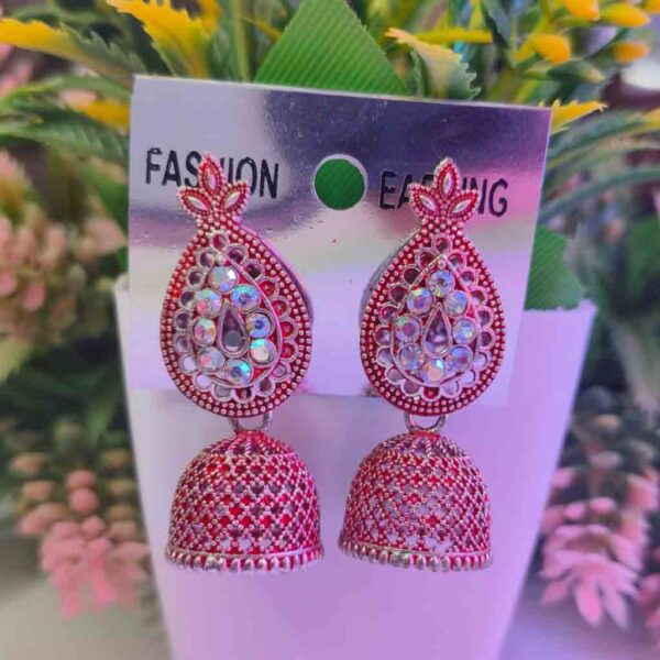 Oxidized Jhumka Earrings Multicolor Stone Detailing dre54