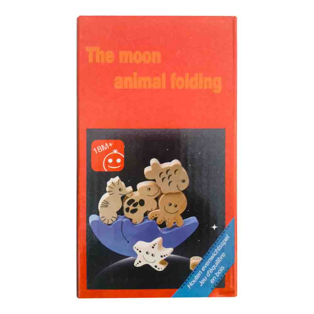 Wooden Moon Balancing Toy for Kids - Animal Stacking Game with character dice - Image 2