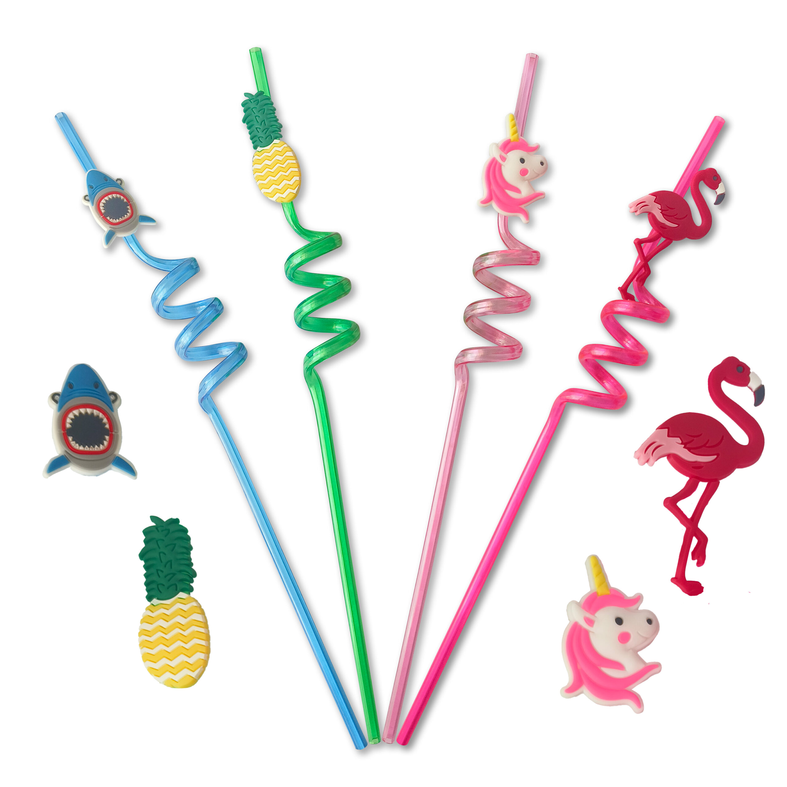Fun & Colorful Reusable Spiral Straw Combo – 4-Pack for Kids!