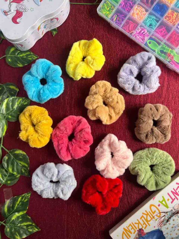 Hair Scrunchies Rubber Bands Fur Fuzzy Elastic Hair Bands for Girls & Women Cute Ponytail Holders Pompom Ball & Hair Accessories Assorted Color Pack of 6 Any Mixed color based on availability DRHA32
