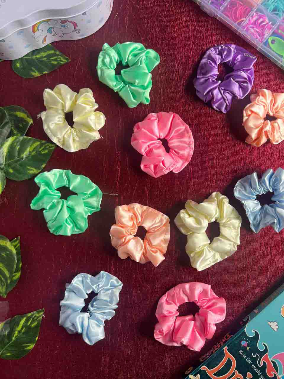 Soft Luxury Satin Scrunchies for women girls, Scrunchies for wrist | PACK OF 6 | Silk Pastel colors, Hair Ties combo, Anti-Hair-Breakage, Hair Scrunchie Set for Girls, Women, Mom, Sister