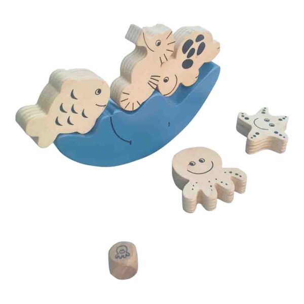 Wooden Moon Balancing Toy for Kids - Animal Stacking Game with character dice - Image 3