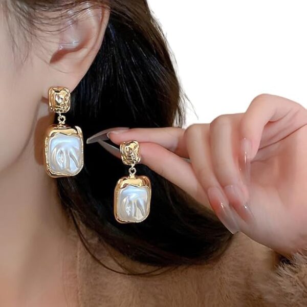 Western Stylish Rectangular Pearl Drop Earring For Women And Girls | ANTI TARNISH DRE57 - Image 2