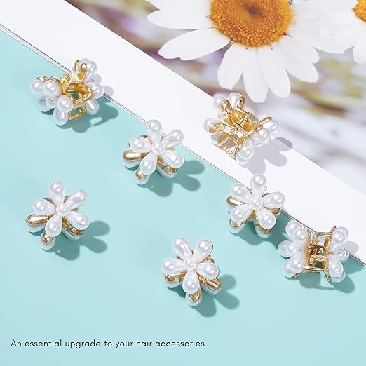 Small Hair Clip Daisy Flower Child Hair Pearl Hair Claw Sweet And Cute Korean Style Mini Pearl Claw Clips with Flower Design DRHA30
