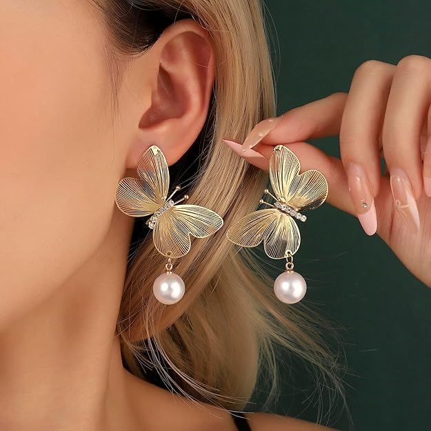 Buttery Pearl Luxury Gold Earring for Women & Girls | Ear Tops | Latest | Trendy | Fancy | Stylish | Birthday Gift | Aesthetic Jewelry | Accessories for Everyday Wear DRE66