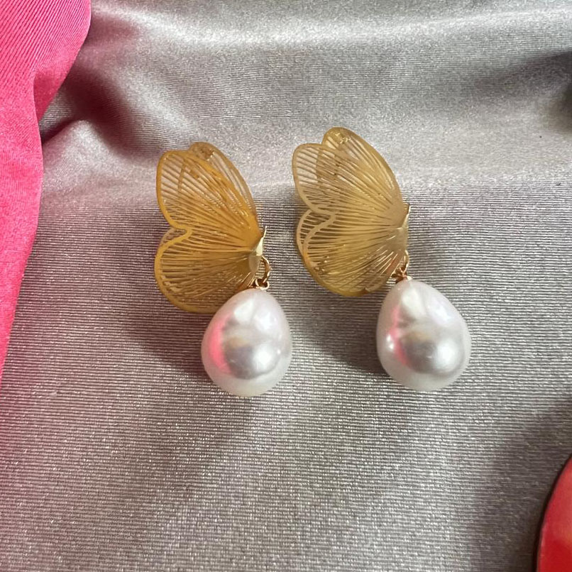 Half butterfly earrings personality with pearl stone dropper earrings for Women and Girls | DRE58