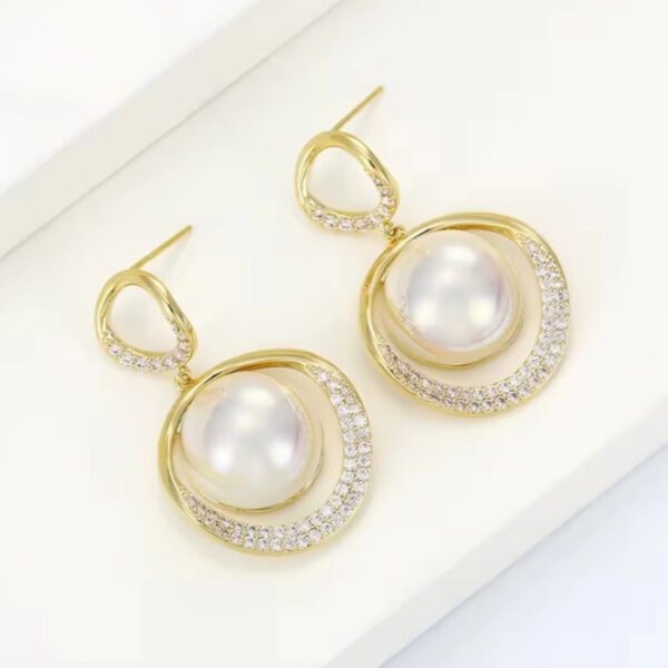 Elegant Pearl Earrings with Sparkling Accents DRE64 - Image 2