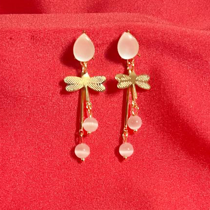 Western Beautiful Korean Dragonfly, Rain drop stud with pearl drop Earrings for Women and Girls -Gold DRE69