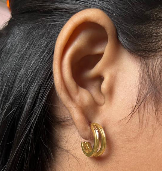 Stylish Trendy Geometric Chunky Hoops | Stainless Steel Minimal Gold Hoop Earring | Women Fashion Anti-Tarnish Hoop Earrings DRE71 - Image 2