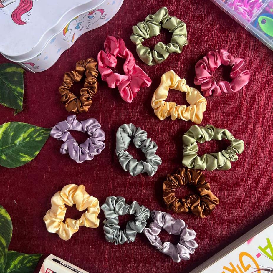 Small Soft Luxury Satin Scrunchies  for women girls | PACK OF 6 | Silk Pastel colors, Hair Ties combo, Anti-Hair-Breakage, Hair Scrunchie Set for Girls, Sister, Kids DRHA1