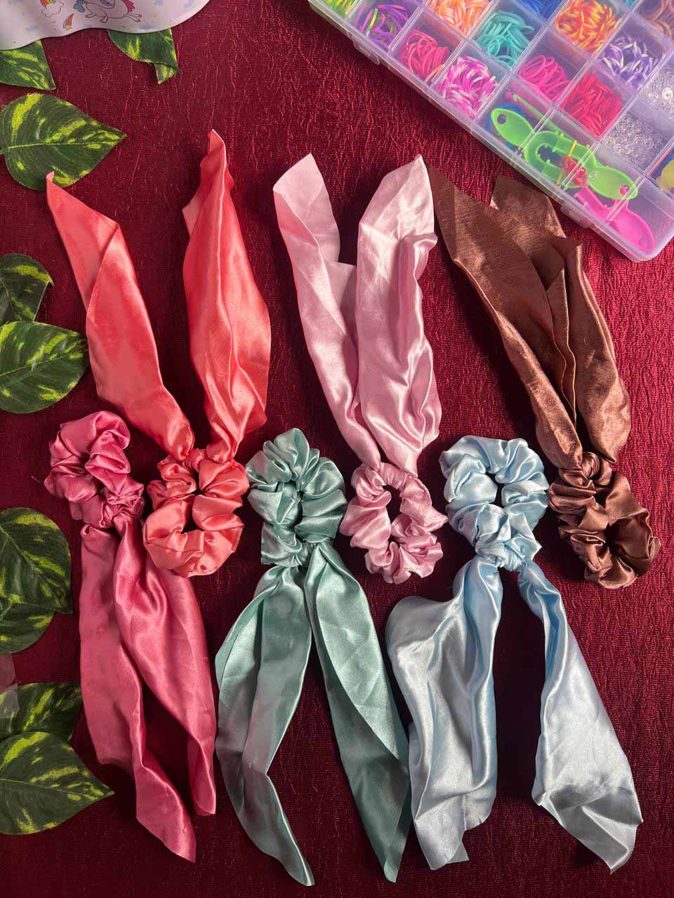 Soft Luxury Satin Scrunchies With Tail for women girls, Scrunchies for wrist | PACK OF 6 | Silk Pastel colors, Hair Ties combo, Anti-Hair-Breakage, Hair Scrunchie Set for Girls, Women, Mom, Sister DRHA3