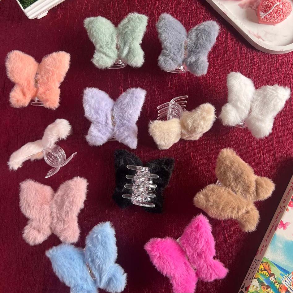 Hair Claw Clip Fur Clutchers For Women Korean Faux Fur Butterfly Claw Clips For Girls Elegant Hair Clips Accessories DRHA26 - Image 2