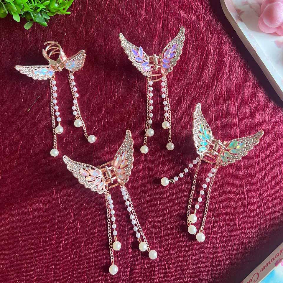 Stylish Metal Pearl Stone Butterfly Hair Clutcher | Pearl Hair Clutcher For Women Metal Clips For Women | Stone Hair Accessories DRHA9