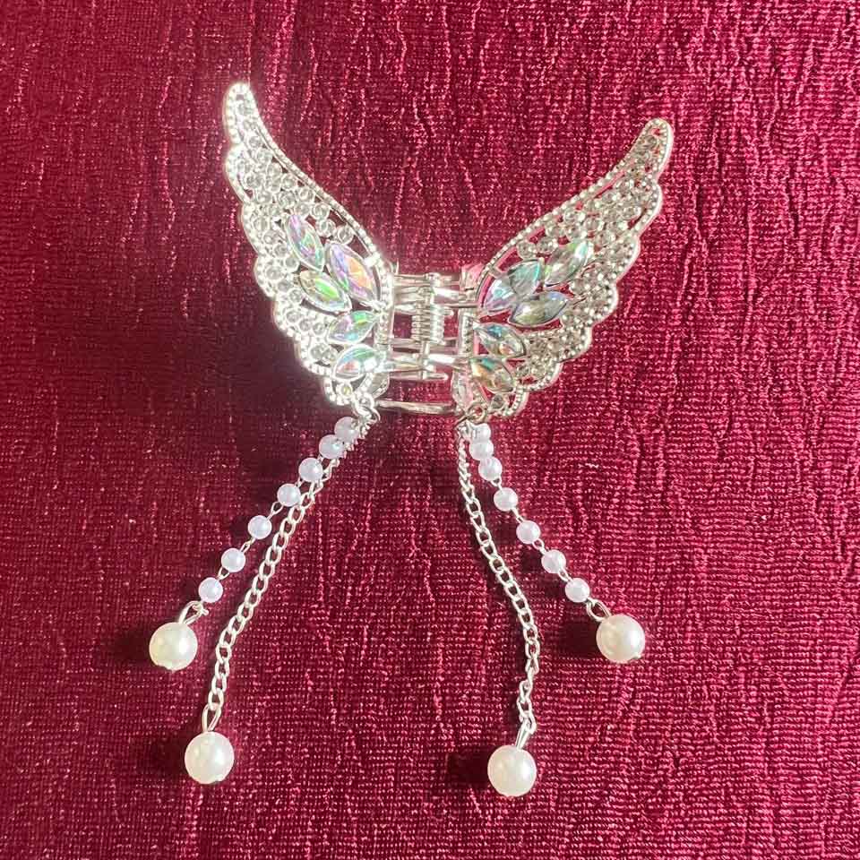 Stylish Metal Pearl Stone Butterfly Hair Clutcher | Pearl Hair Clutcher For Women Metal Clips For Women | Stone Hair Accessories DRHA9 - Image 2